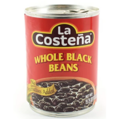 La Costena whole black beans are a pre-seasoned bean mix to serve alongside rice, add to quesadillas or to top tacos with.   These canned beans are flavoured with onion, tomato and spicy jalapeno pepper, and are ready to serve. Simply heat the beans till simmering, and serve. These beans can also be enjoyed as a side dish, served with sliced avocado, sour cream and corn tortillas.